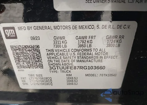 2024 GMC Sierra 1500 4Wd Short Box At4X из США, поврежденный, VIN 3GTUUFE87RG103660